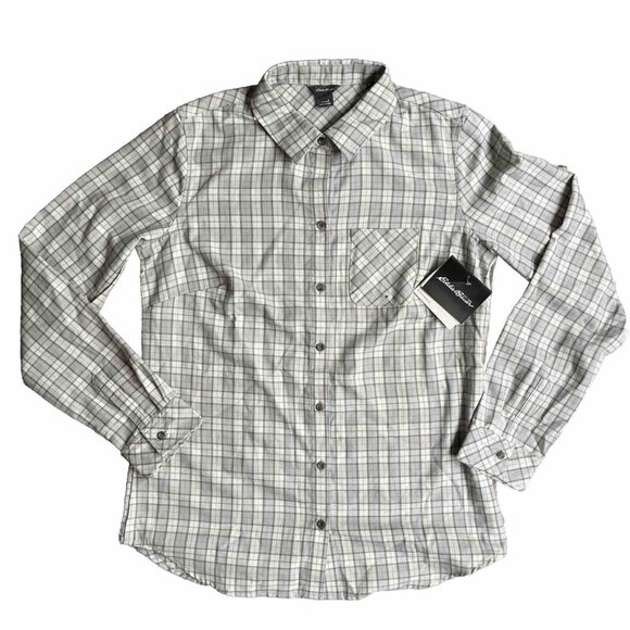 Eddie Bauer Tops - Eddie Bauer Womens Shirt S Gray Plaid Blue Gorpcore Long Sleeve Flannel New